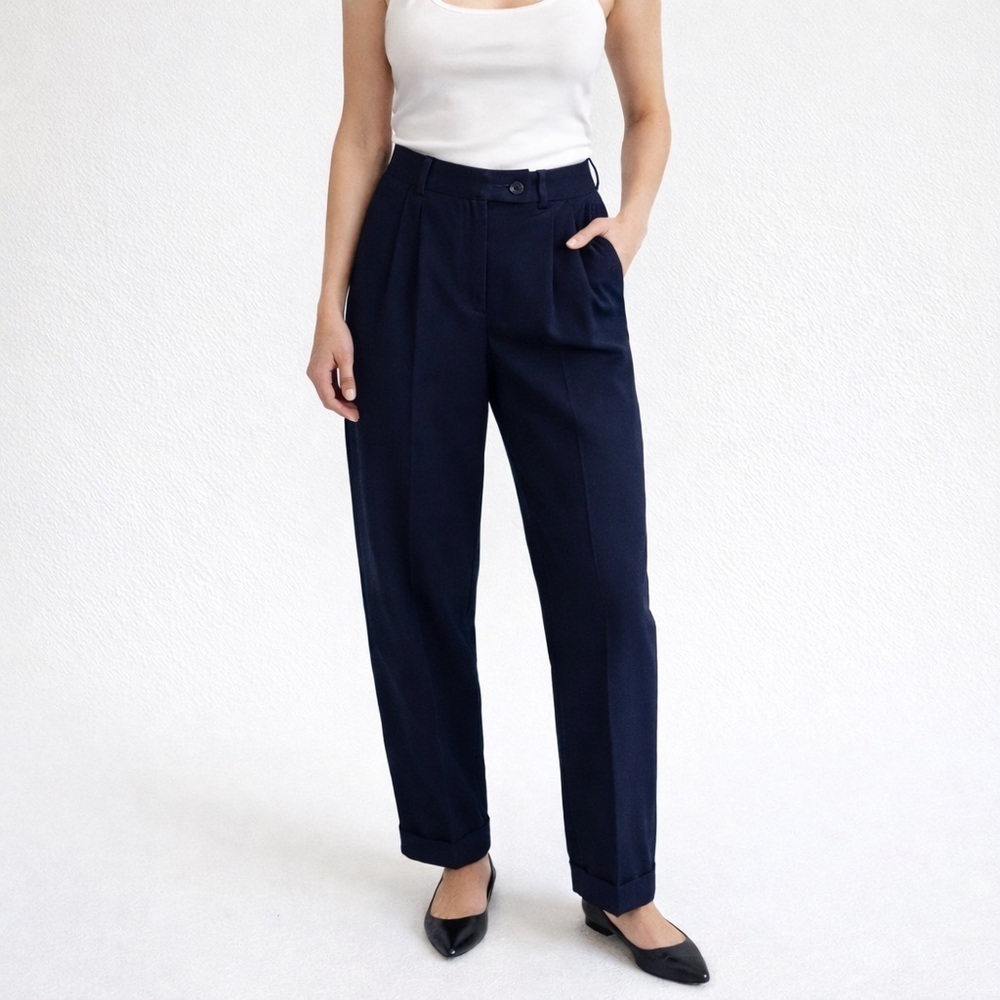 Ralph Lauren Vintage Trousers Pleated High Rise Wool Slacks Navy Blue Size 6